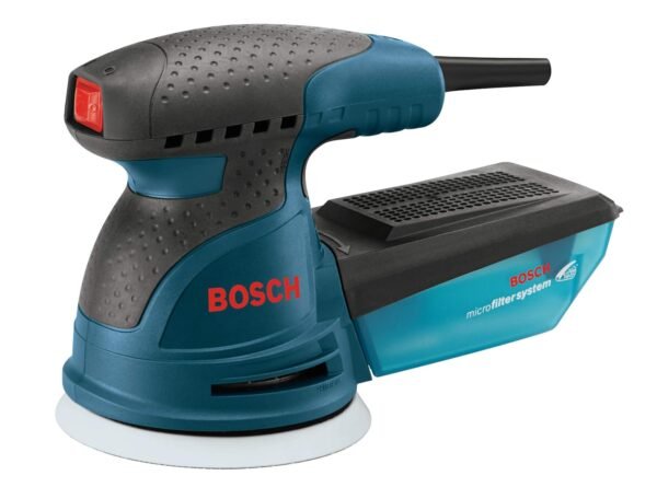 BOSCH ROS20VSC Palm Sander - 2.5 Amp 5 Inches Corded Variable Speed Random Orbital Sander/Polisher Kit with Dust Collector and Soft Carrying Bag, Blue BOSCH ROS20VSC Palm Sander - 2.5 Amp 5 Inches Corded Variable Speed Random Orbital Sander/Polisher Kit with Dust Collector and Soft Carrying Bag, Blue