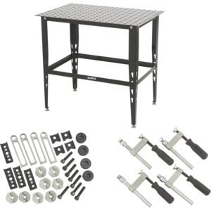 Klutch Steel Welding Table, 600 Lbs Weight Capacity, 16mm Holes, 24-Pc Metal Fit-Up Kit, Welding Tables For Shop (Black) Klutch Steel Welding Table, 600 Lbs Weight Capacity, 16mm Holes, 24-Pc Metal Fit-Up Kit, Welding Tables For Shop (Black)