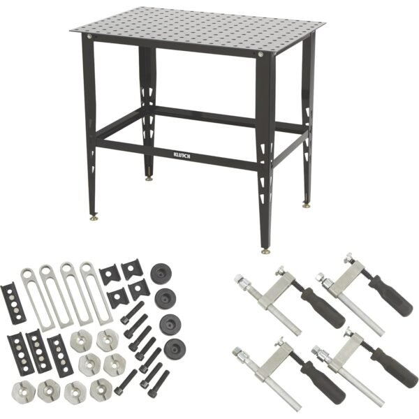 Klutch Steel Welding Table, 600 Lbs Weight Capacity, 16mm Holes, 24-Pc Metal Fit-Up Kit, Welding Tables For Shop (Black) Klutch Steel Welding Table, 600 Lbs Weight Capacity, 16mm Holes, 24-Pc Metal Fit-Up Kit, Welding Tables For Shop (Black)