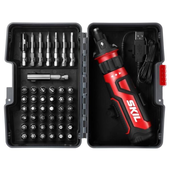 SKIL Rechargeable 4V Cordless Screwdriver with Circuit Sensor Technology Includes 45pcs Bit Set, USB Charging Cable, Carrying Case - SD561204 SKIL Rechargeable 4V Cordless Screwdriver with Circuit Sensor Technology Includes 45pcs Bit Set, USB Charging Cable, Carrying Case - SD561204